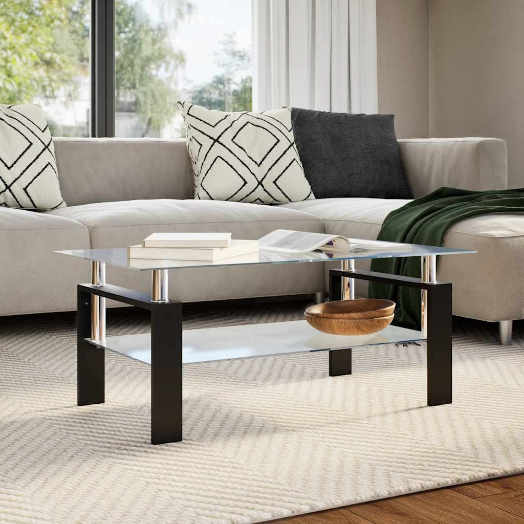 Coffee Table And Transparent 37.4&quot;X21.7&quot;X15.7&quot; Tempered Glass