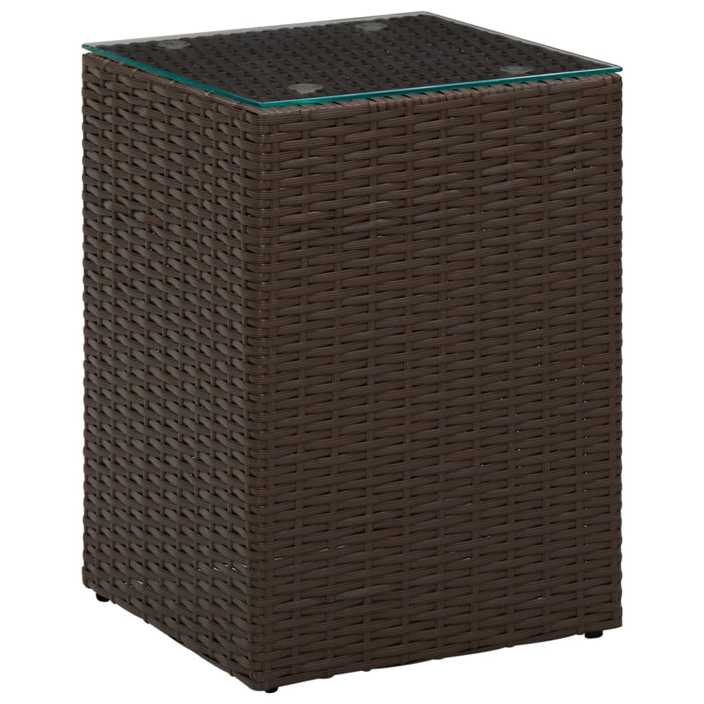 Side Tables 3 Pcs With Glass Top Poly Rattan