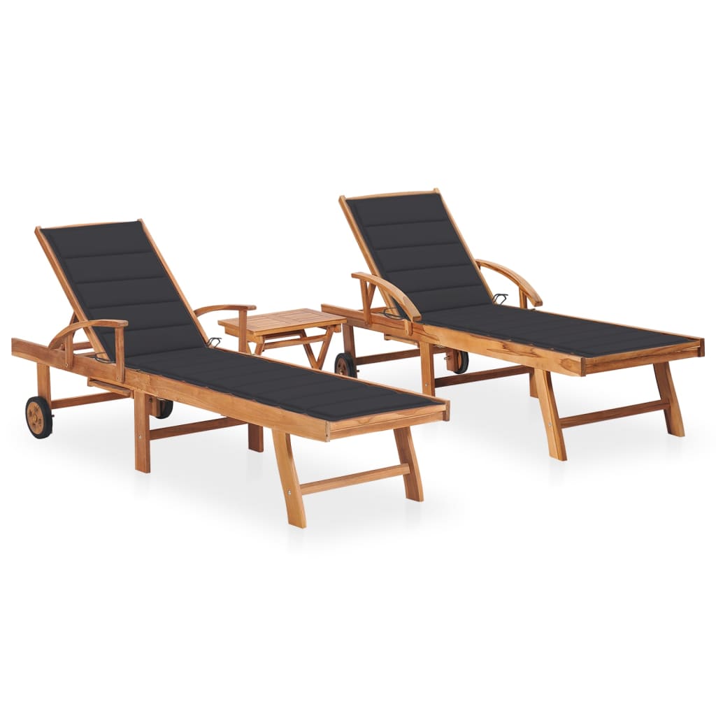 Sun Lounger With Cushion Solid Teak Wood