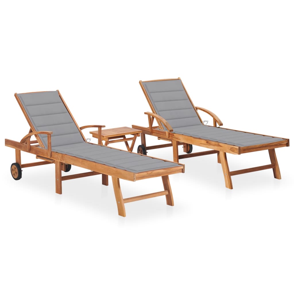 Sun Lounger With Cushion Solid Teak Wood