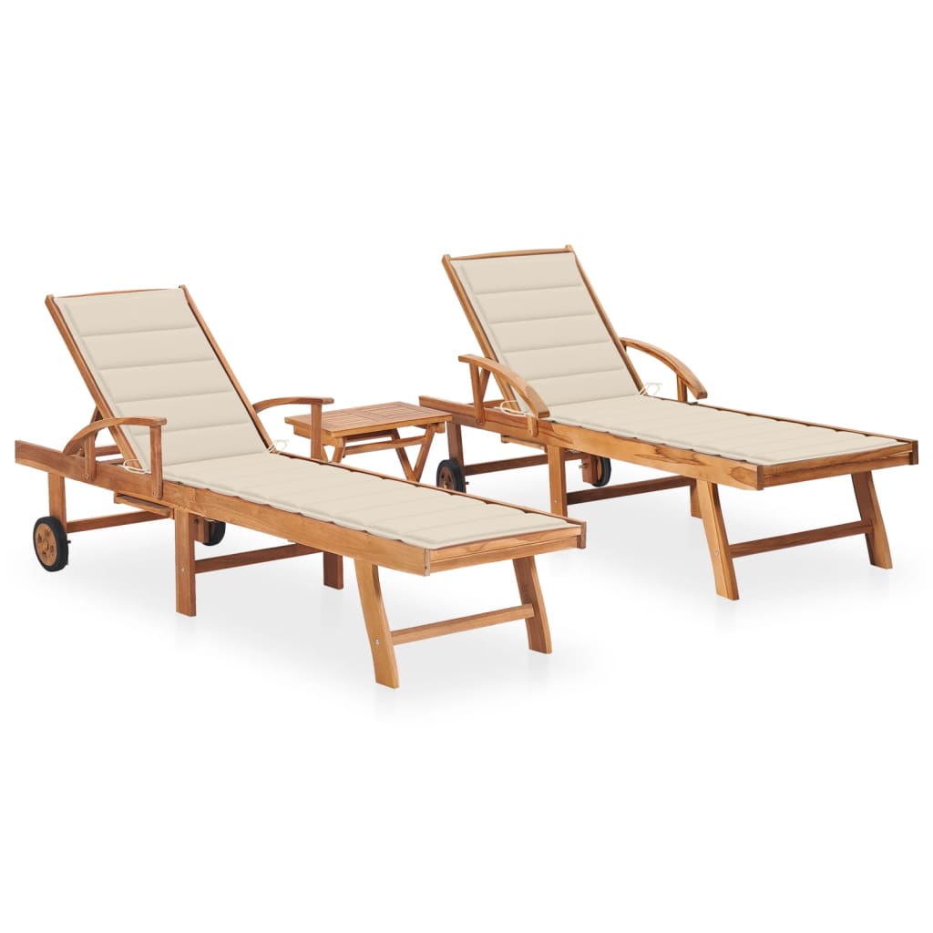 Sun Lounger With Cushion Solid Teak Wood