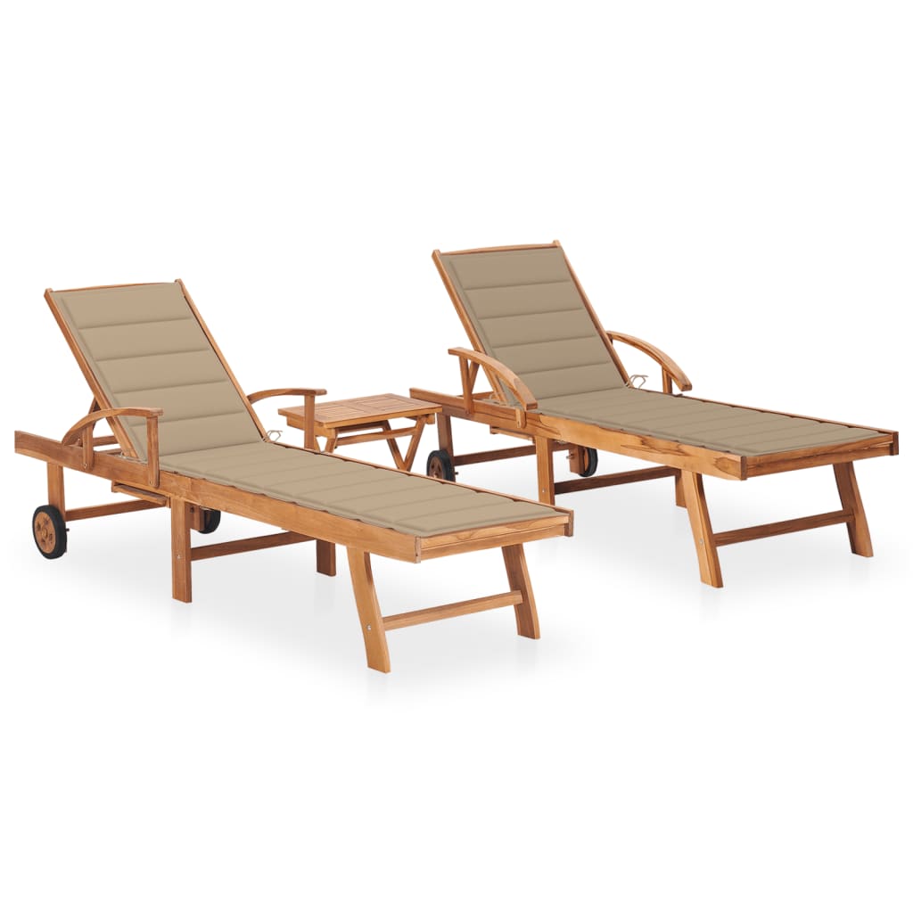 Sun Lounger With Cushion Solid Teak Wood