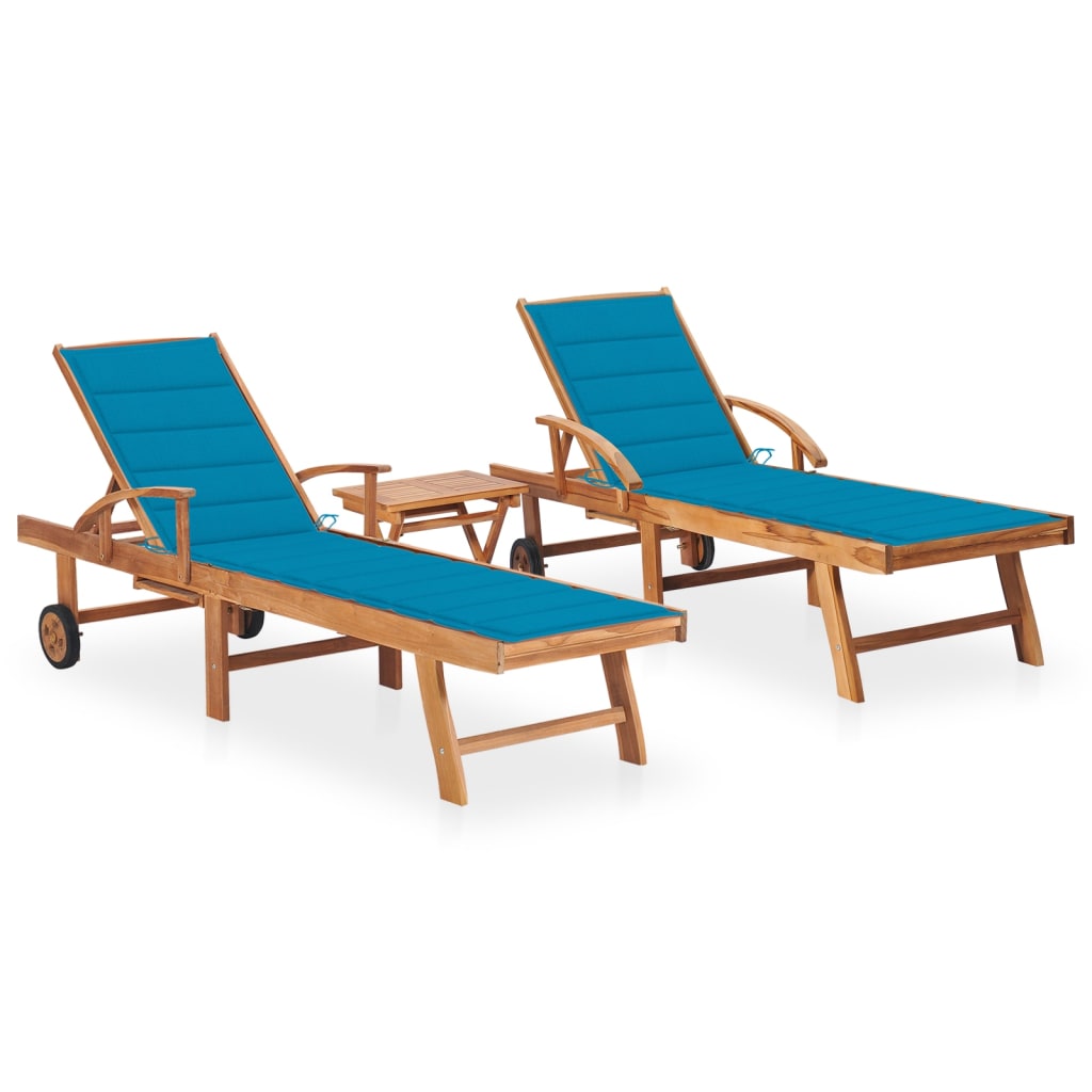 Sun Lounger With Cushion Solid Teak Wood