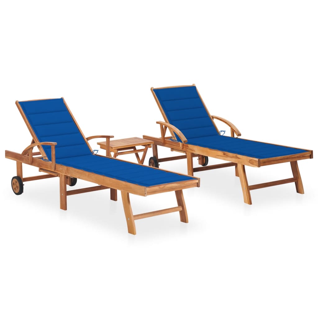 Sun Lounger With Cushion Solid Teak Wood