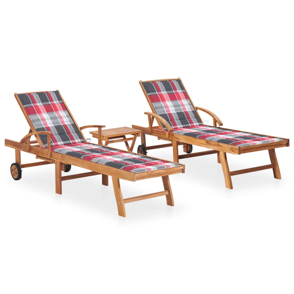 Sun Lounger With Cushion Solid Teak Wood