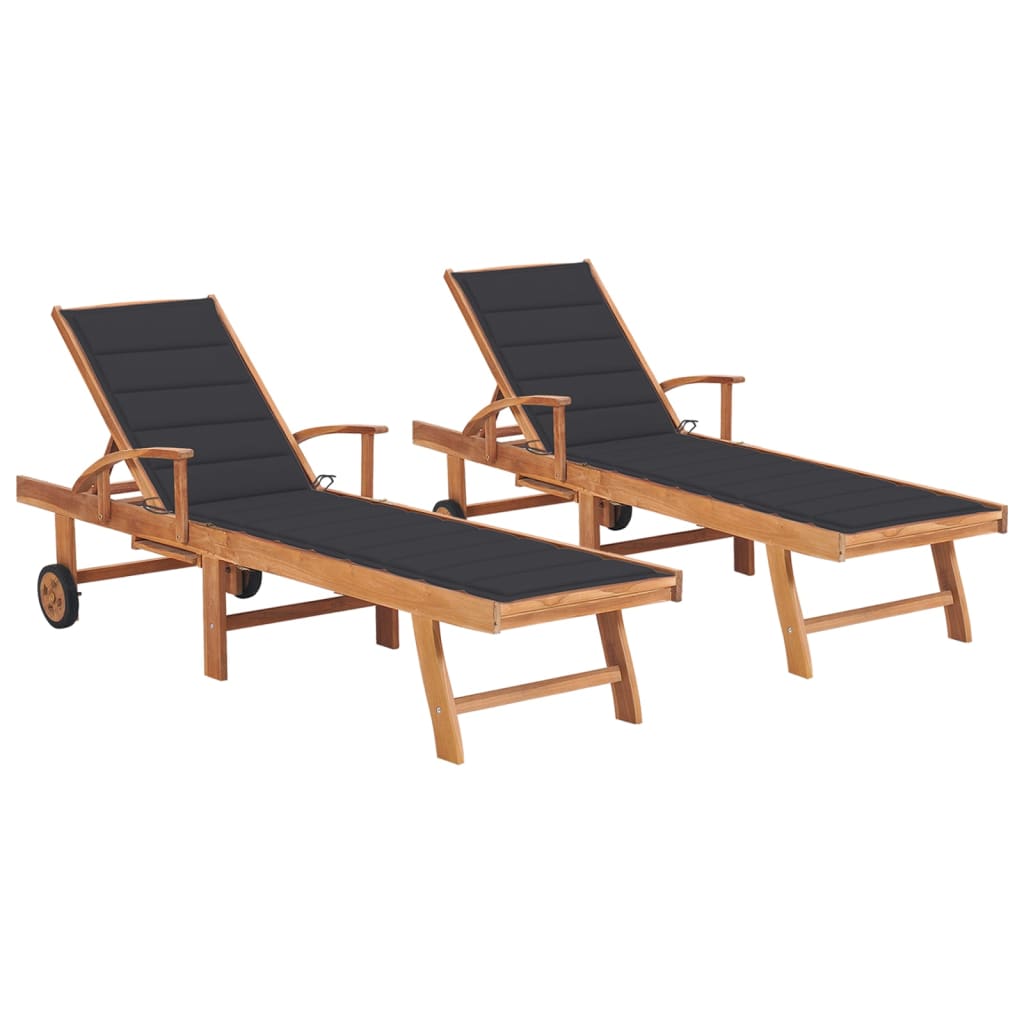 Sun Lounger With Cushion Solid Teak Wood