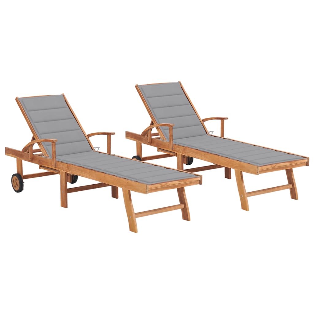 Sun Lounger With Cushion Solid Teak Wood