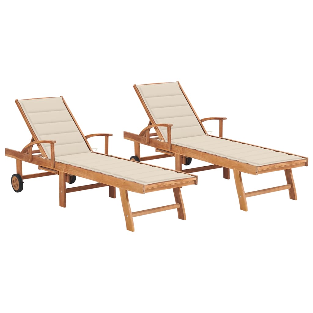 Sun Lounger With Cushion Solid Teak Wood