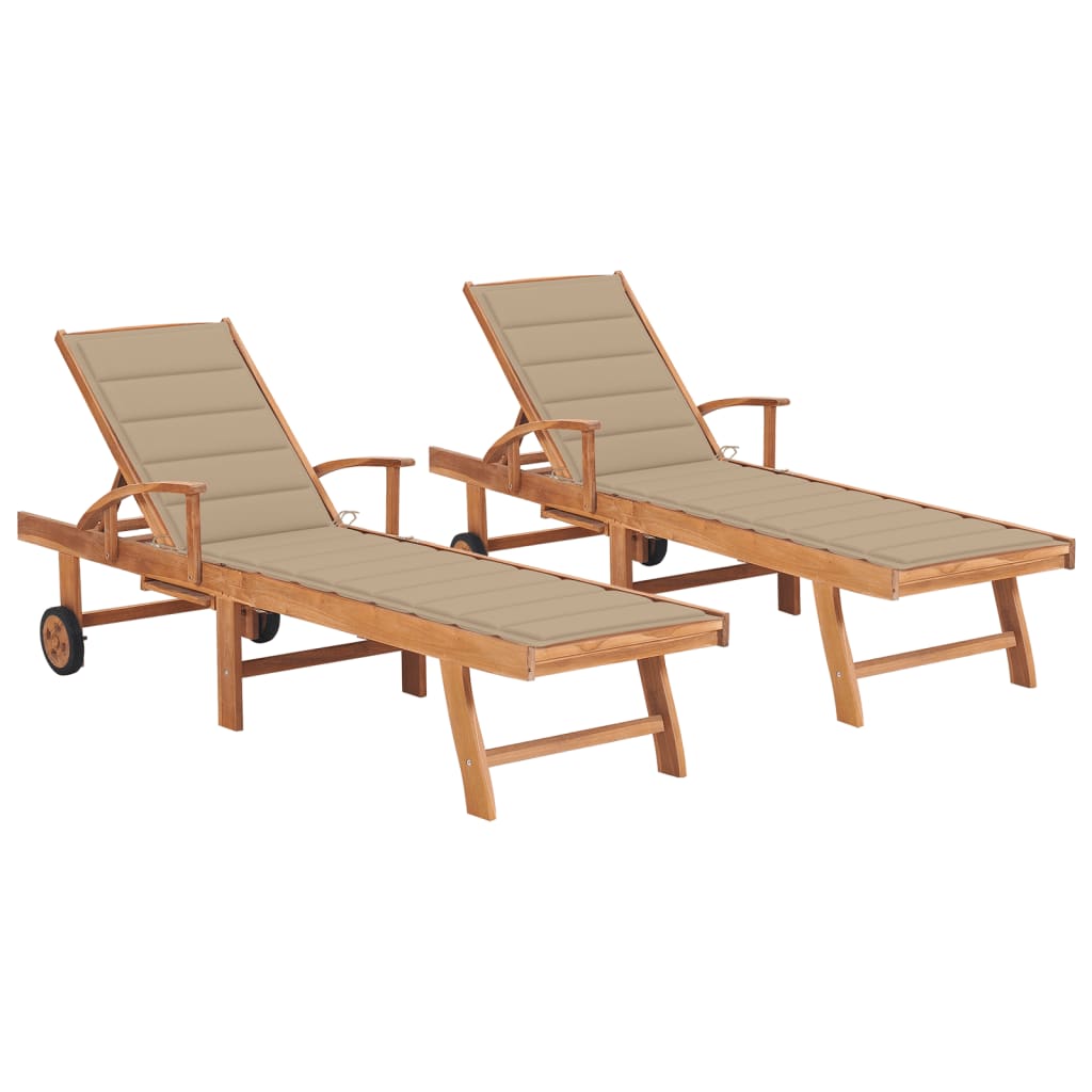 Sun Lounger With Cushion Solid Teak Wood