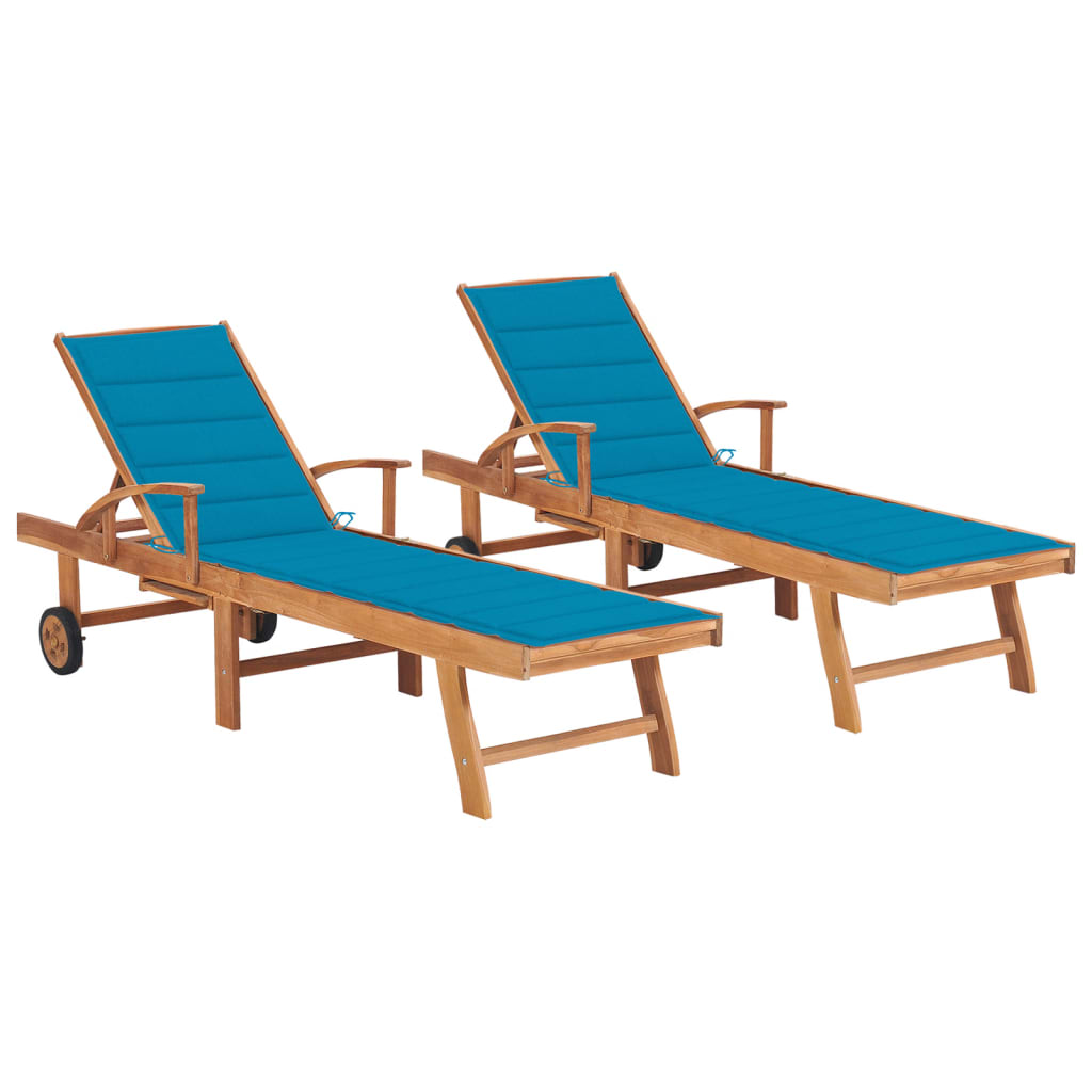 Sun Lounger With Cushion Solid Teak Wood