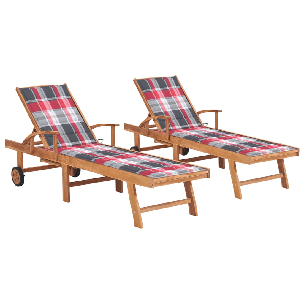 Sun Lounger With Cushion Solid Teak Wood