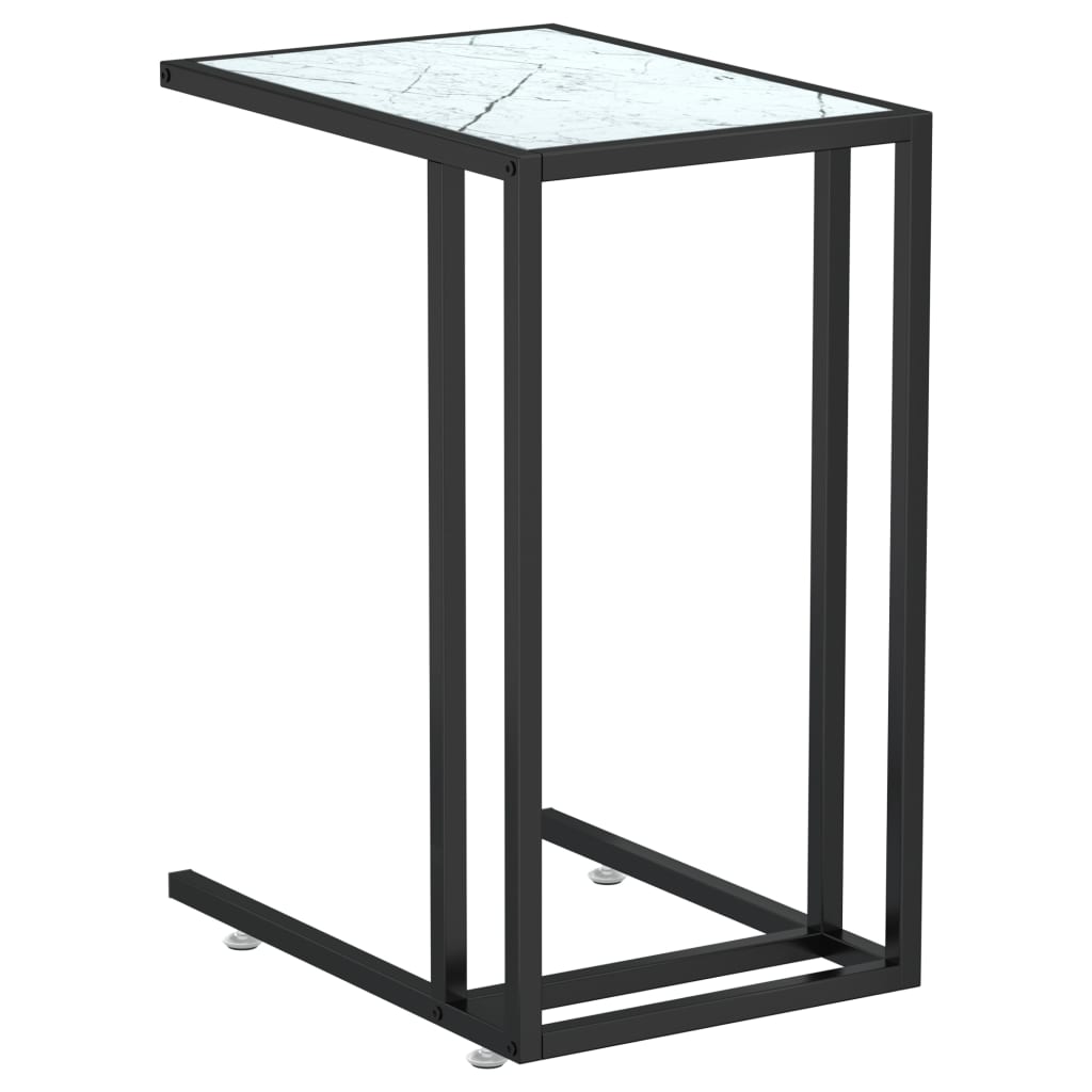 Computer Side Table White Marble 19.7&quot;X13.8&quot;X25.6&quot; Tempered Glass