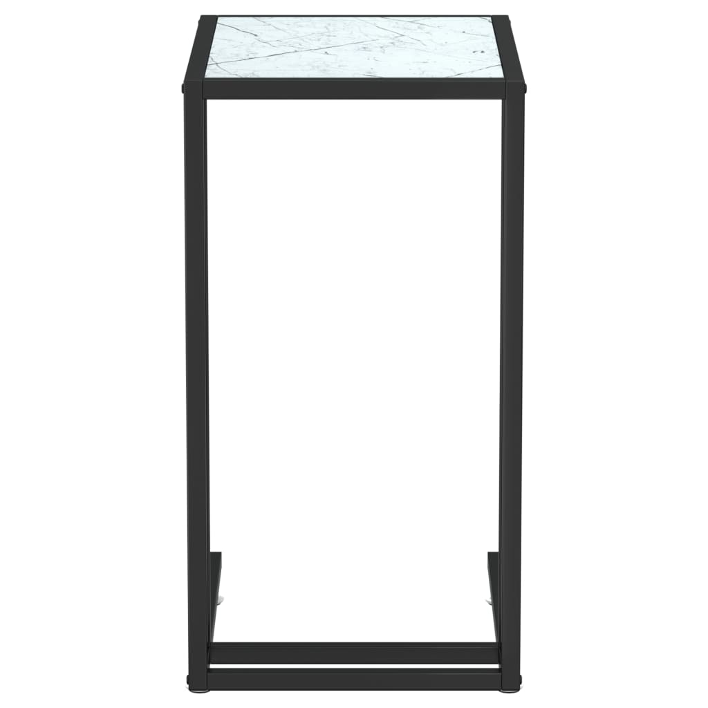 Computer Side Table White Marble 19.7&quot;X13.8&quot;X25.6&quot; Tempered Glass