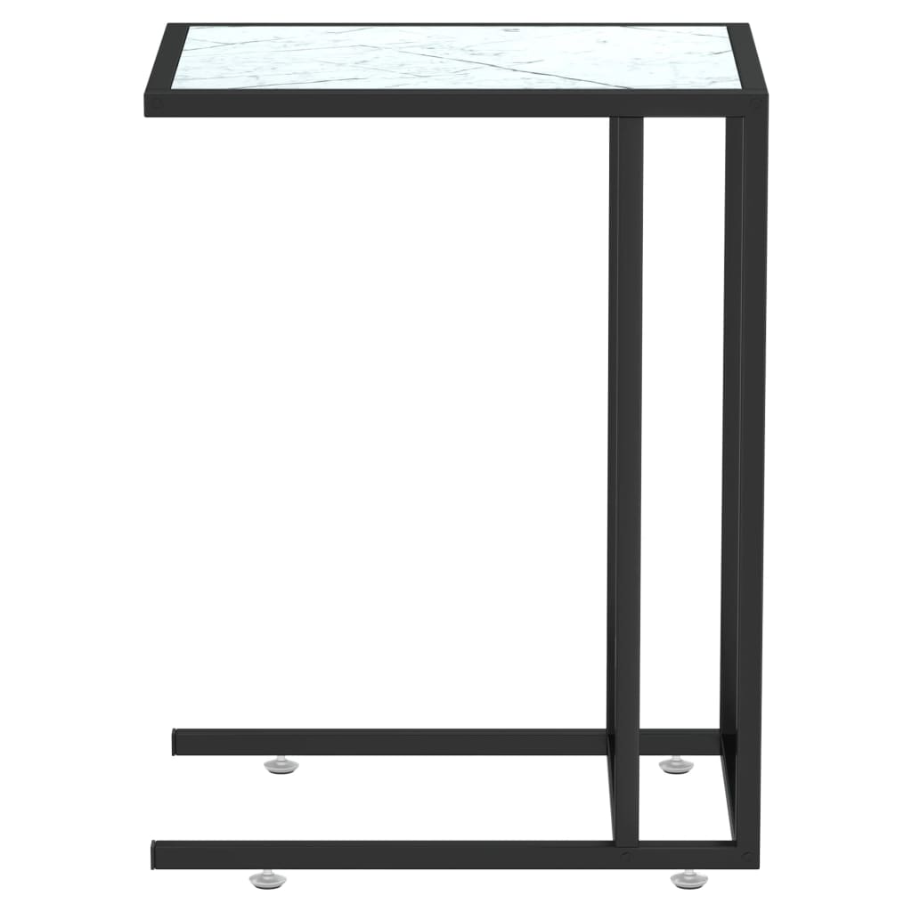 Computer Side Table White Marble 19.7&quot;X13.8&quot;X25.6&quot; Tempered Glass