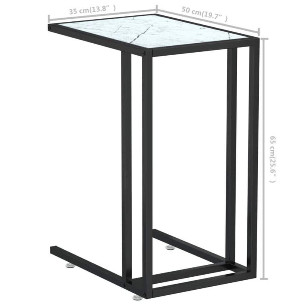 Computer Side Table White Marble 19.7&quot;X13.8&quot;X25.6&quot; Tempered Glass