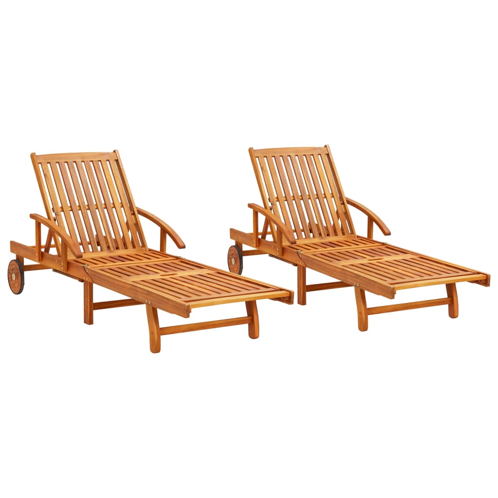 Sun Lounger With Table Solid Acacia Wood