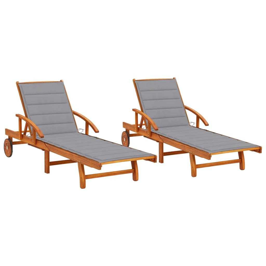 Patio Sun Lounger With Table And Cushion Solid Wood Acacia