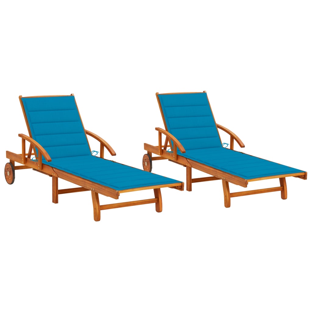 Patio Sun Lounger With Table And Cushion Solid Wood Acacia