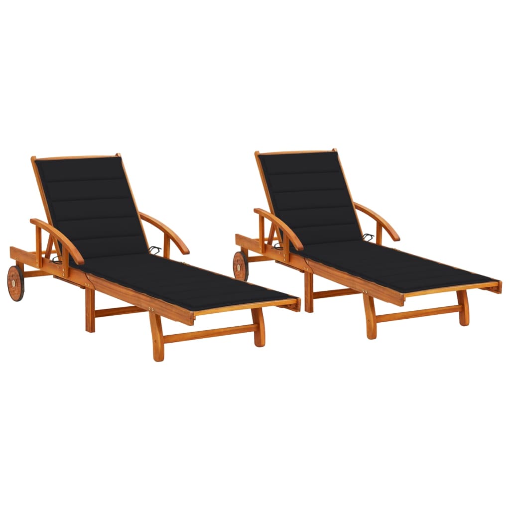 Patio Sun Lounger With Table And Cushion Solid Wood Acacia