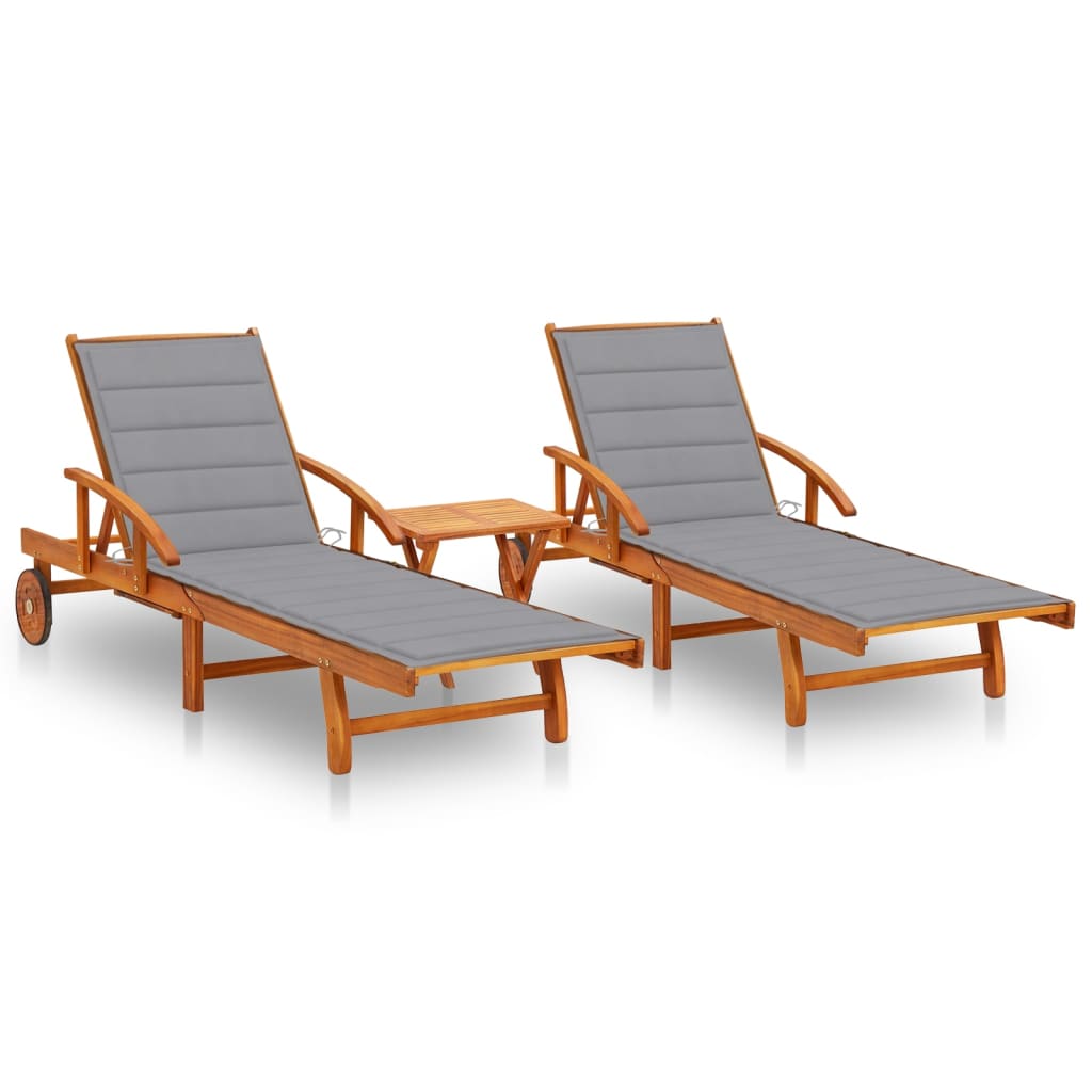 Patio Sun Lounger With Table And Cushion Solid Wood Acacia