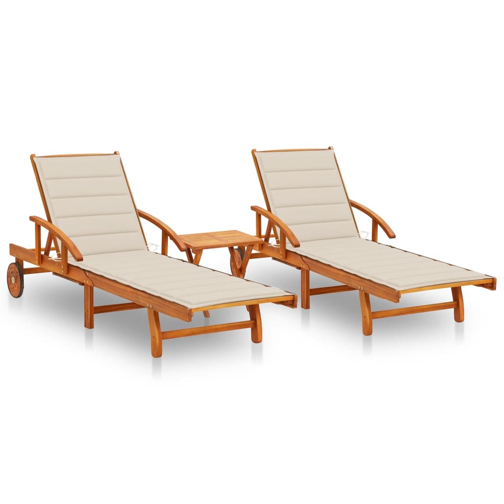 Patio Sun Lounger With Table And Cushion Solid Wood Acacia