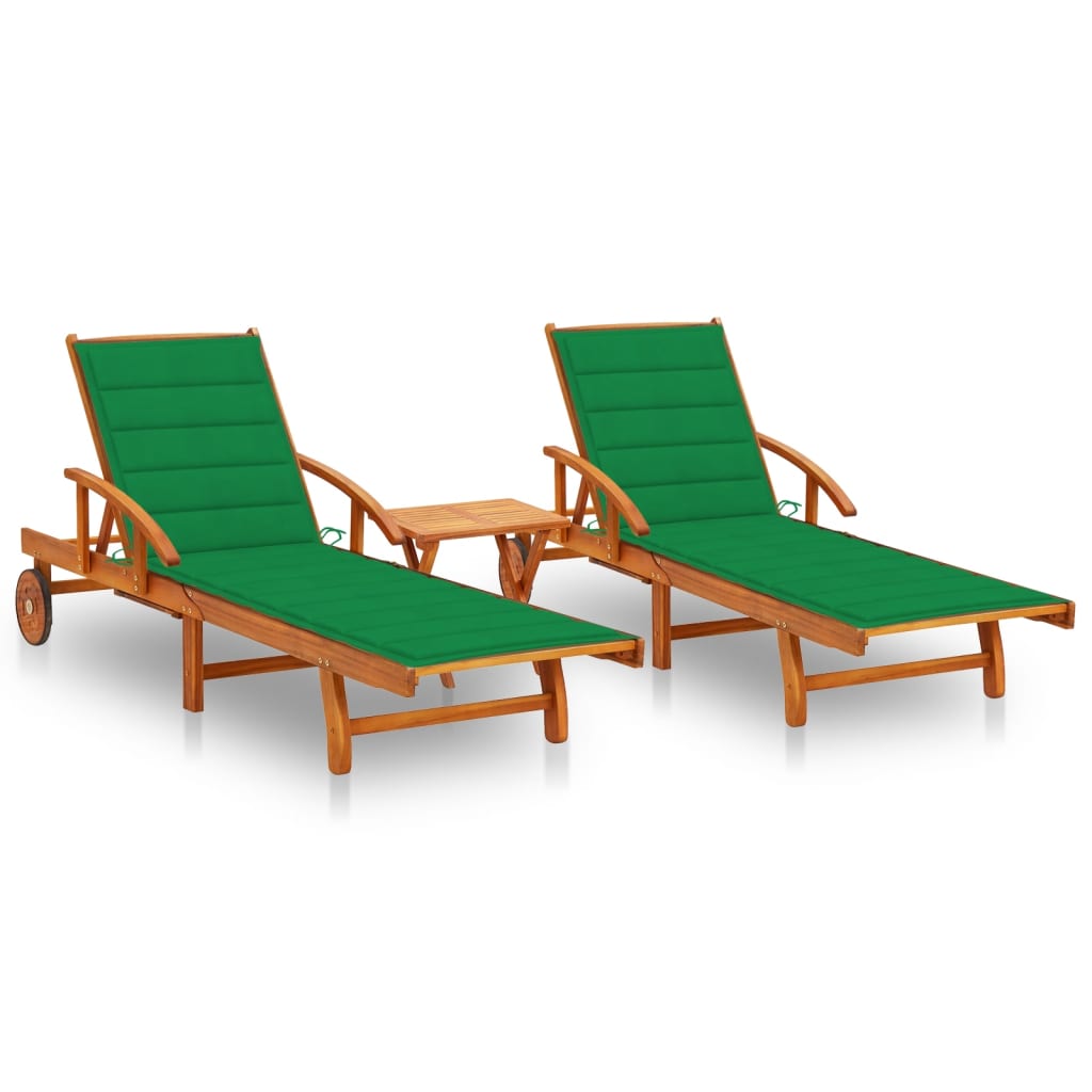 Patio Sun Lounger With Table And Cushion Solid Wood Acacia