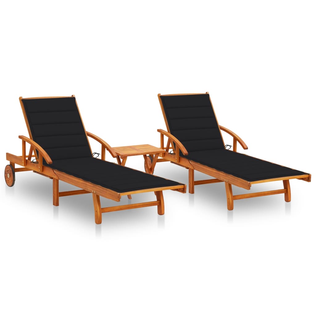 Patio Sun Lounger With Table And Cushion Solid Wood Acacia