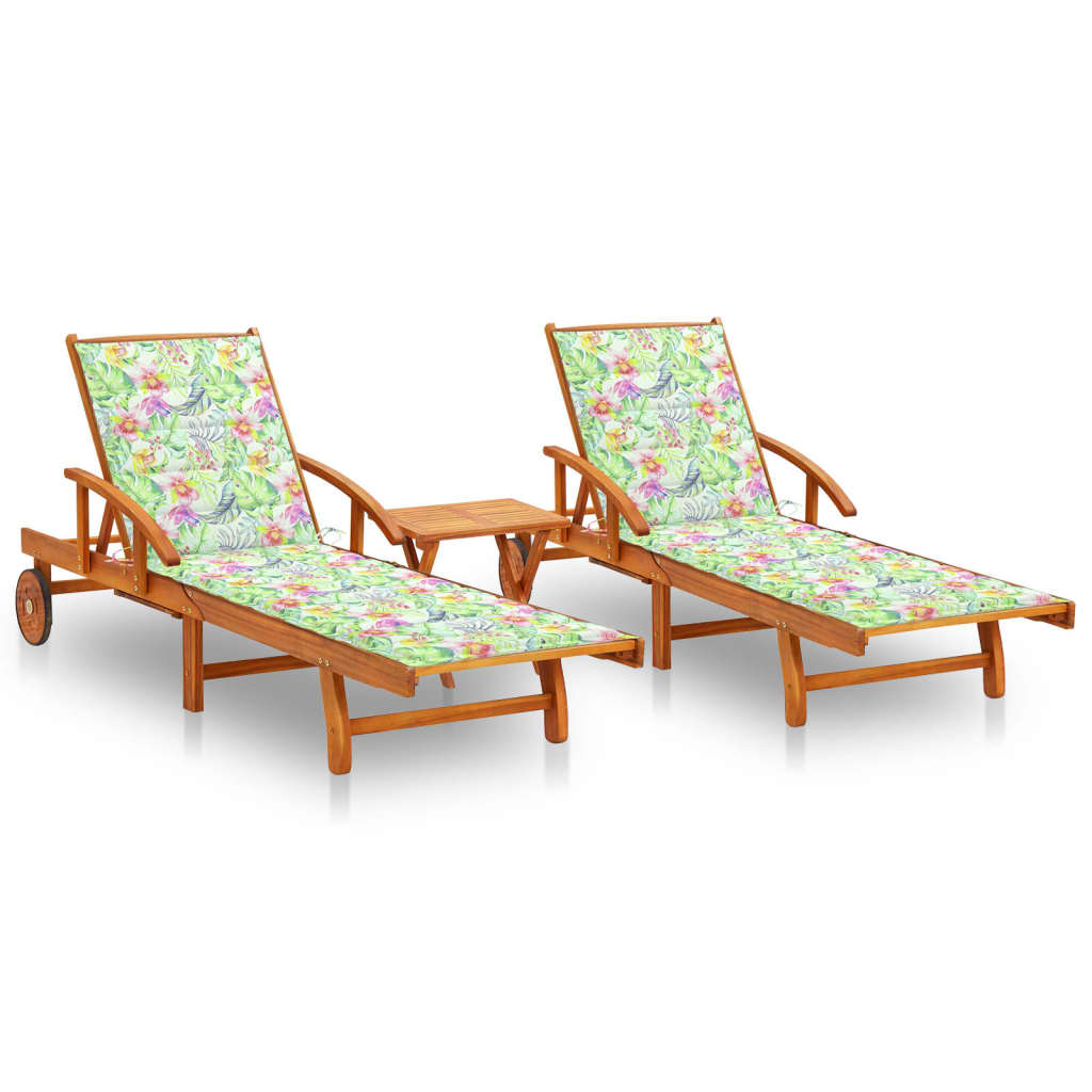 Patio Sun Lounger With Table And Cushion Solid Wood Acacia