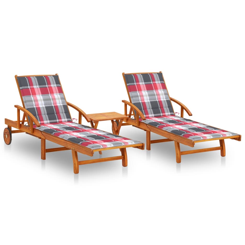 Patio Sun Lounger With Table And Cushion Solid Wood Acacia