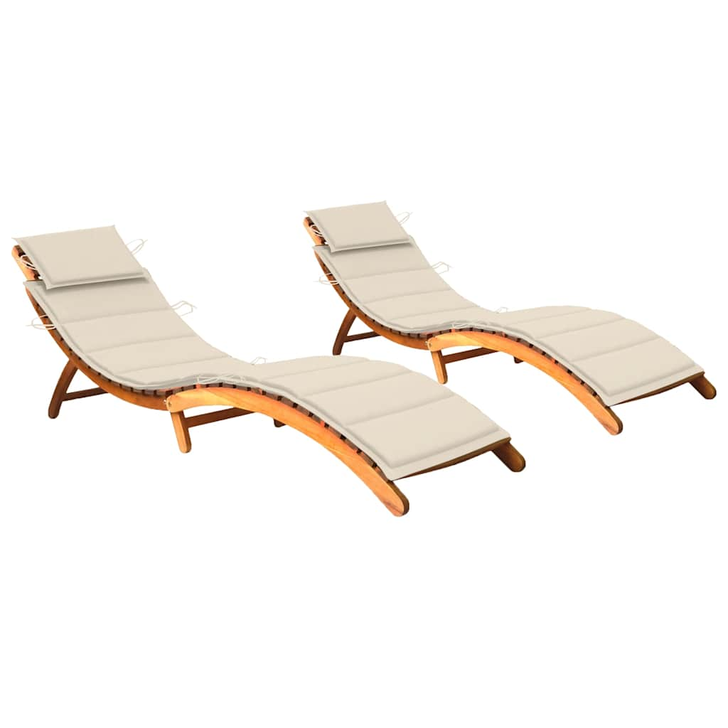 Patio Sun Lounger With Cushion Solid Acacia Wood