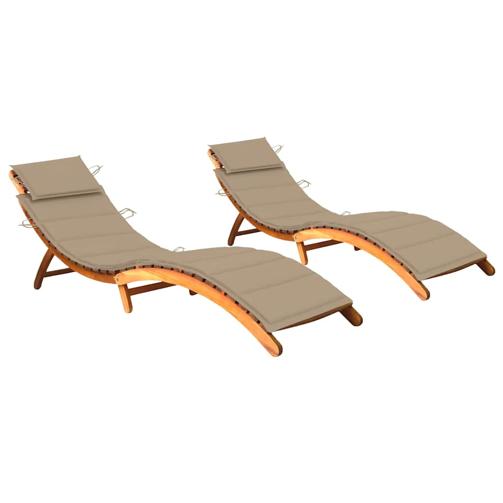 Patio Sun Lounger With Cushion Solid Acacia Wood