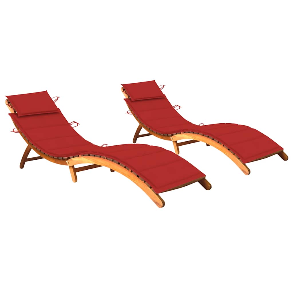 Patio Sun Lounger With Cushion Solid Acacia Wood