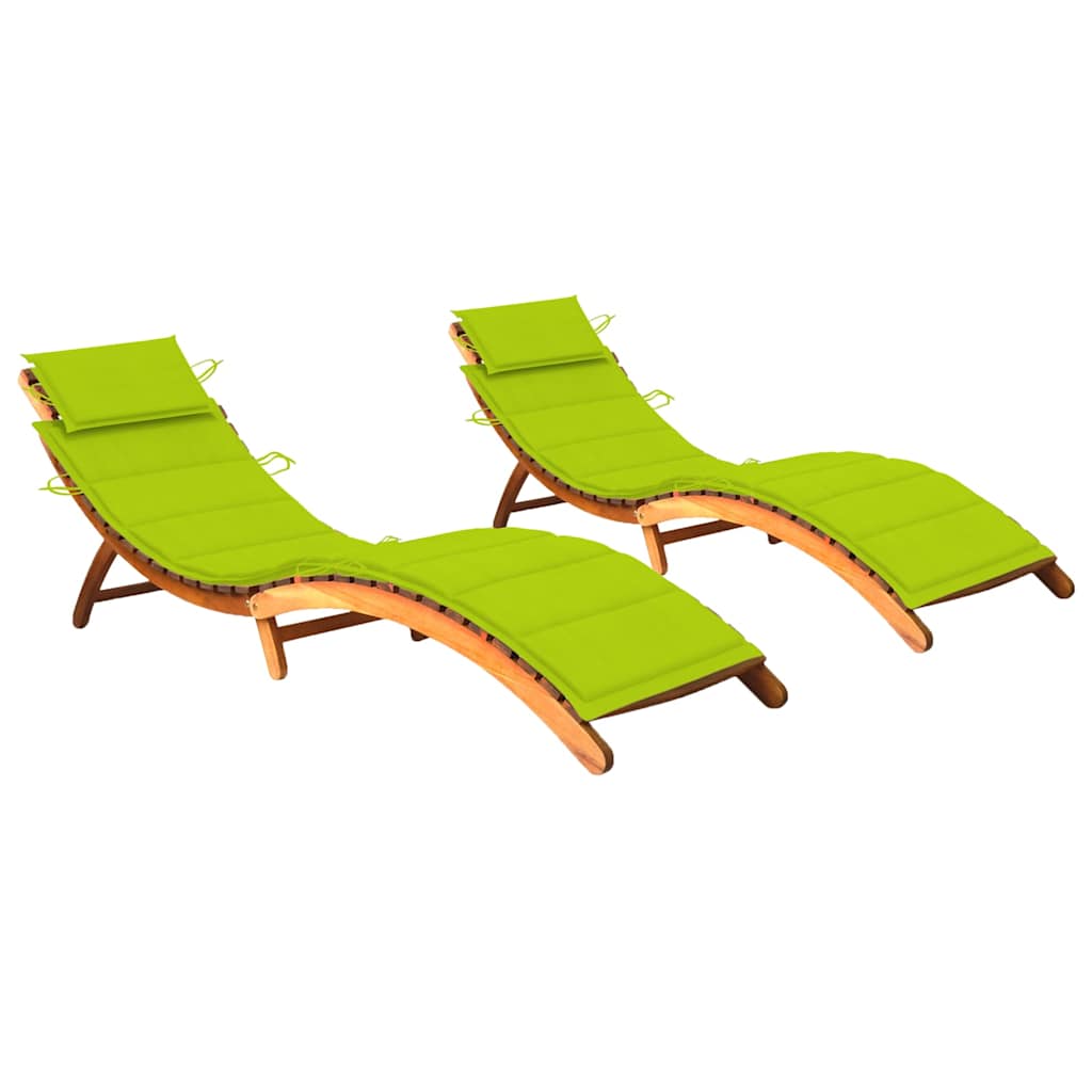 Patio Sun Lounger With Cushion Solid Acacia Wood