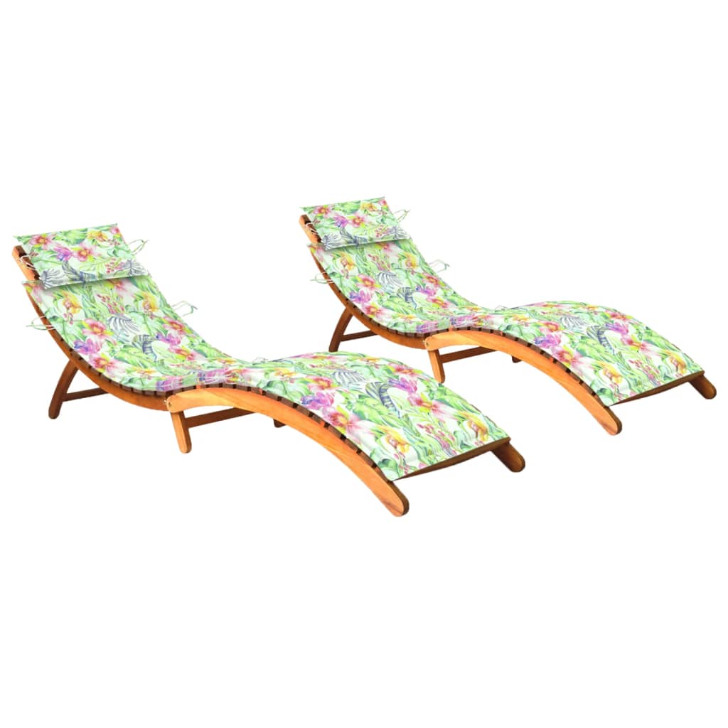 Patio Sun Lounger With Cushion Solid Acacia Wood