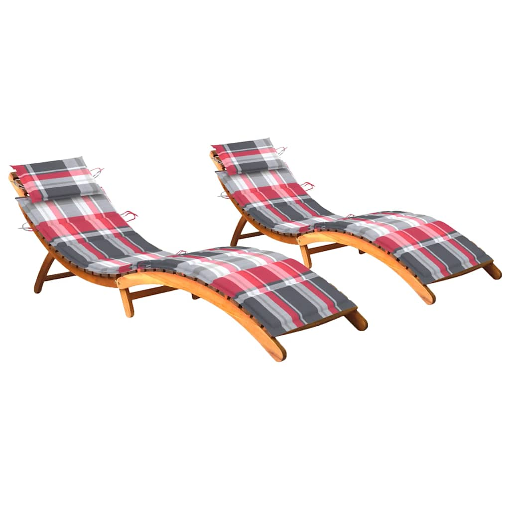 Patio Sun Lounger With Cushion Solid Acacia Wood