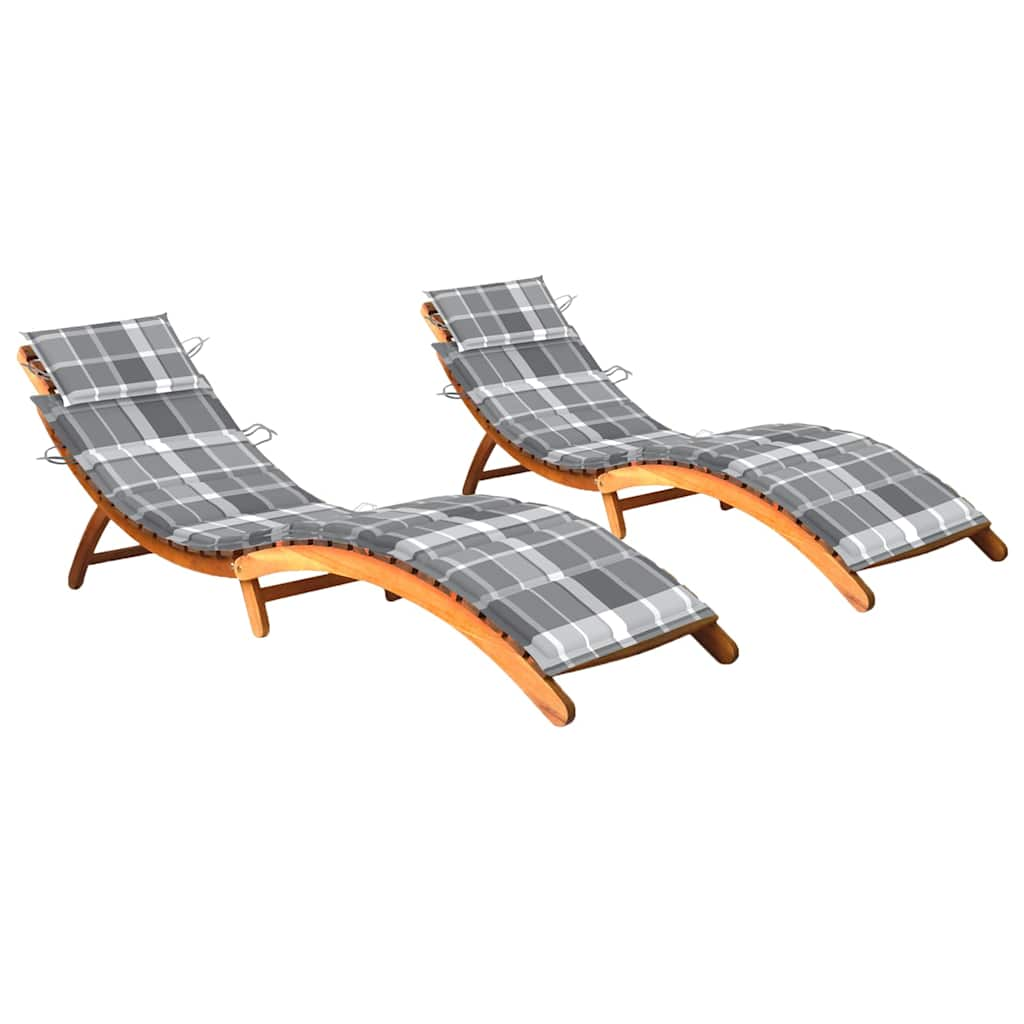 Patio Sun Lounger With Cushion Solid Acacia Wood