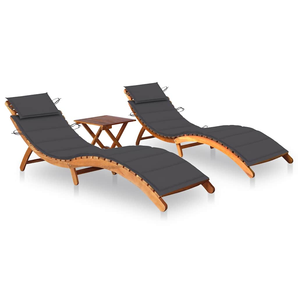 Patio Sun Lounger With Cushion Solid Acacia Wood