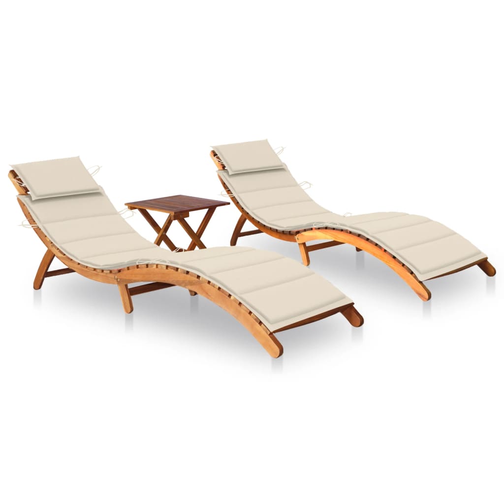 Patio Sun Lounger With Cushion Solid Acacia Wood