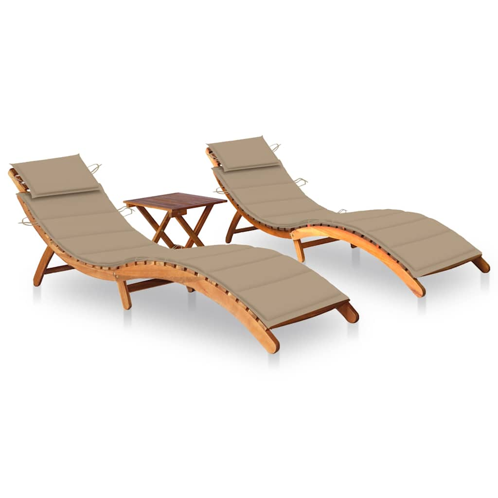 Patio Sun Lounger With Cushion Solid Acacia Wood