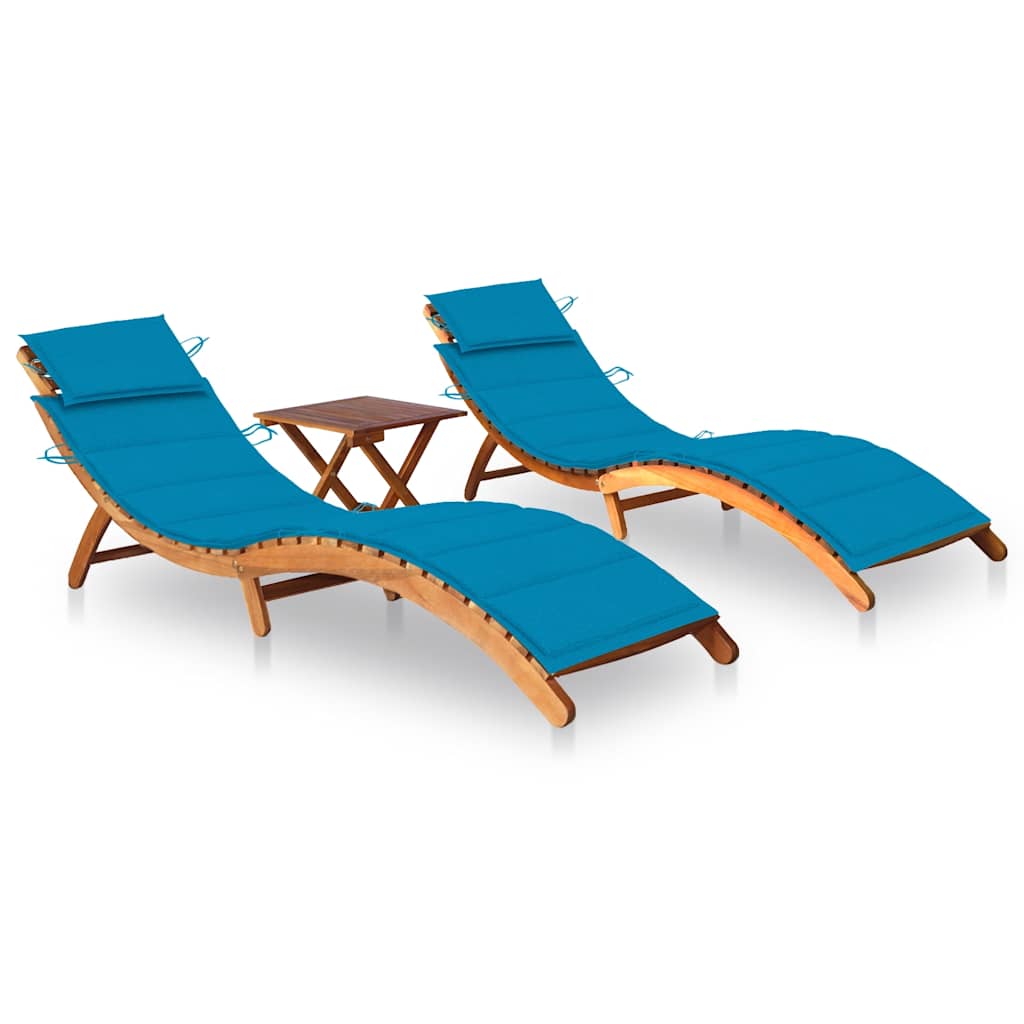 Patio Sun Lounger With Cushion Solid Acacia Wood