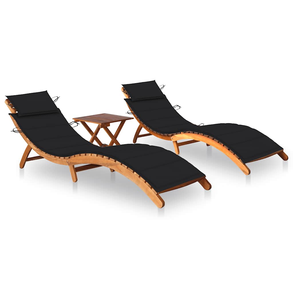 Patio Sun Lounger With Cushion Solid Acacia Wood