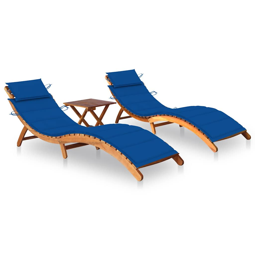 Patio Sun Lounger With Cushion Solid Acacia Wood