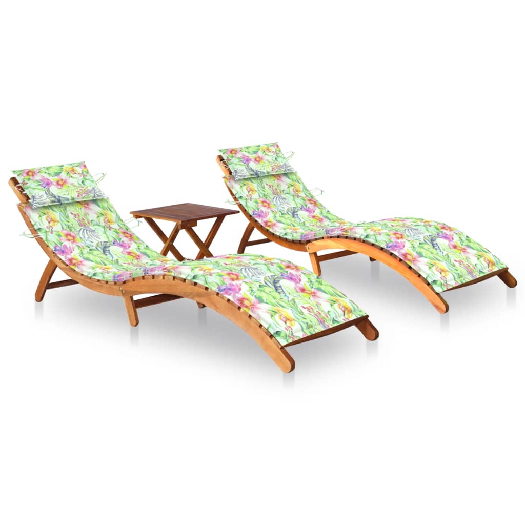 Patio Sun Lounger With Cushion Solid Acacia Wood