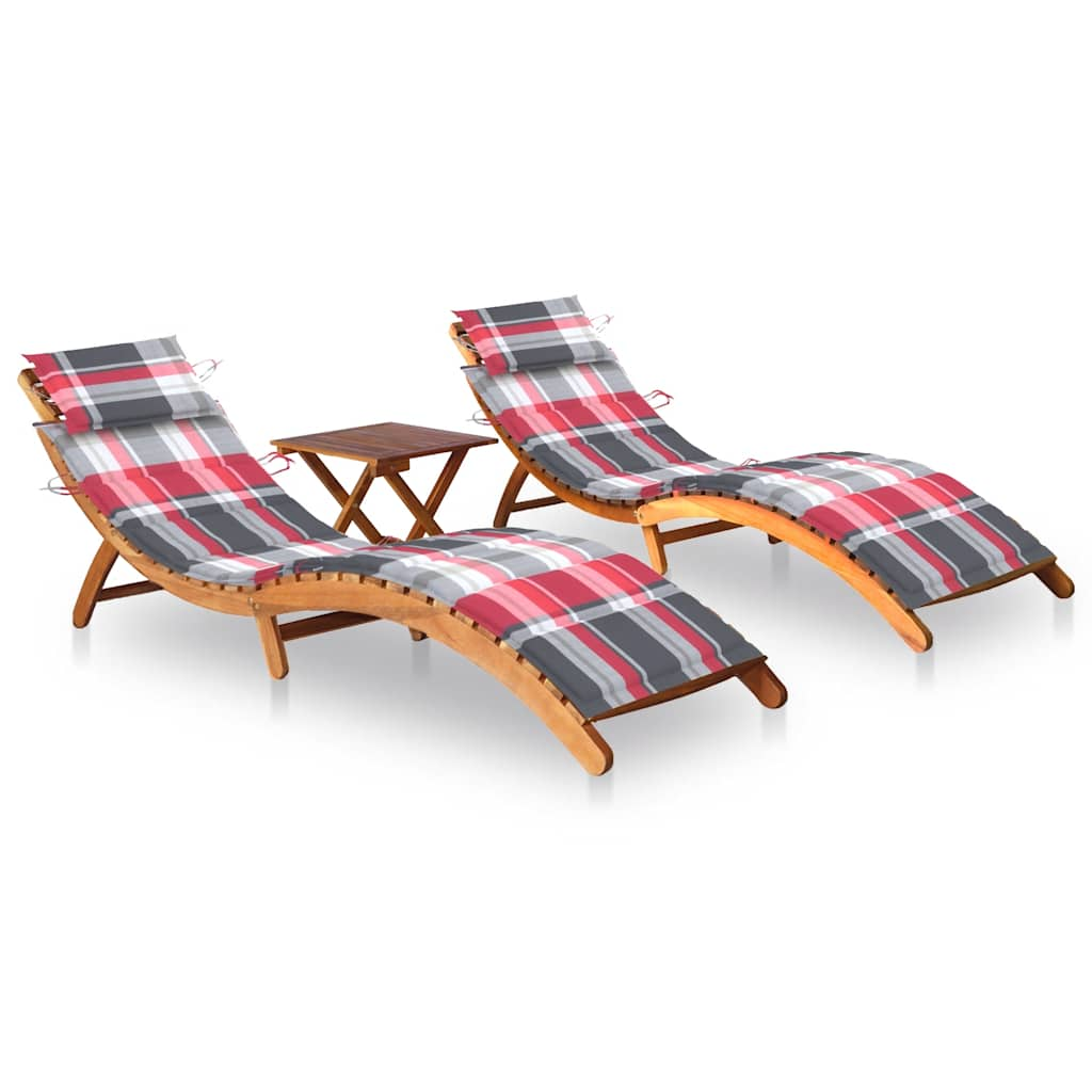 Patio Sun Lounger With Cushion Solid Acacia Wood