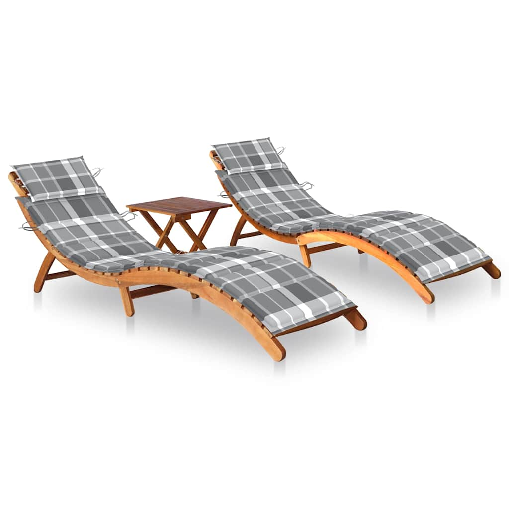 Patio Sun Lounger With Cushion Solid Acacia Wood