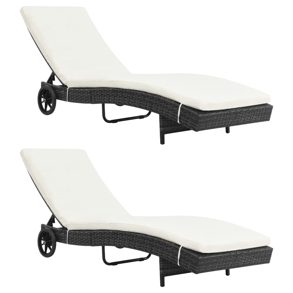 Sun Lounger With Wheels And Cushion Poly Rattan