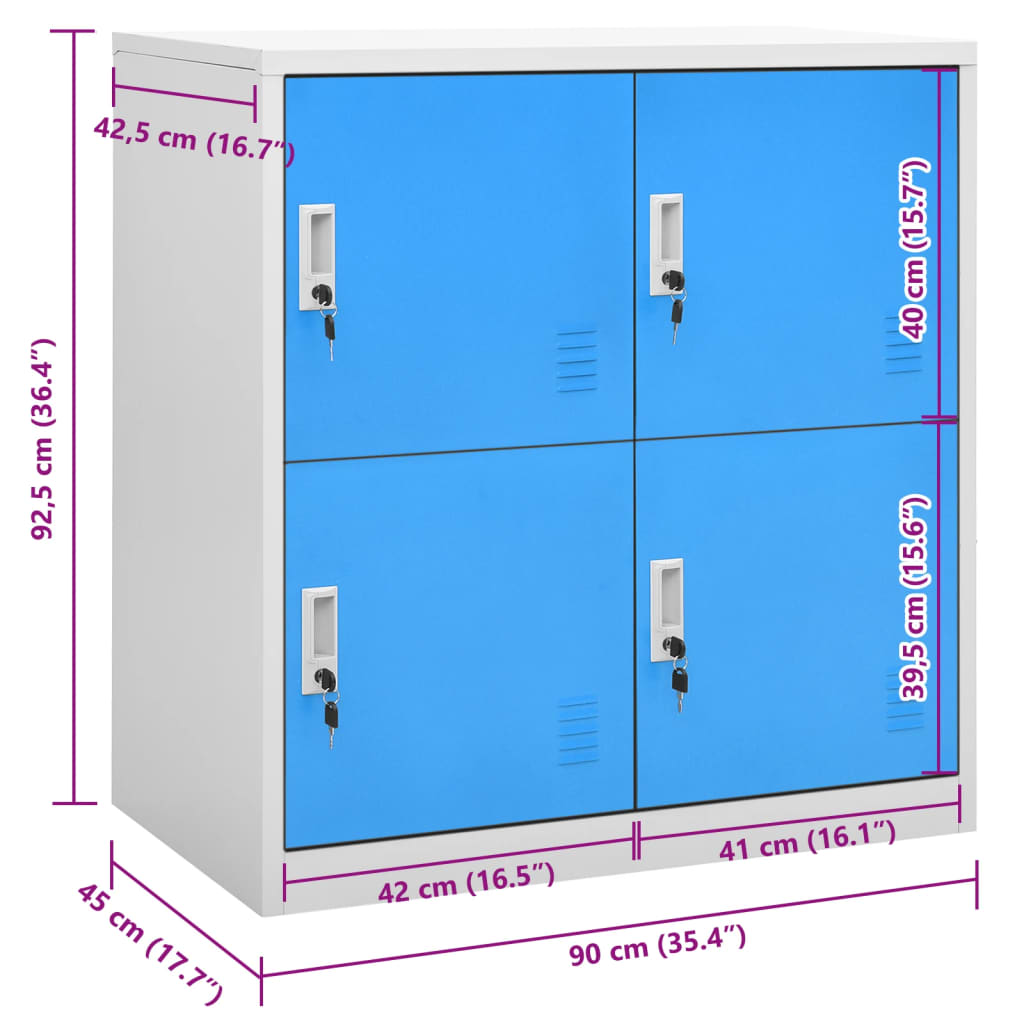 Locker Cabinet 35.4&quot;X17.7&quot;X36.4&quot; Steel Light Gray And Blue