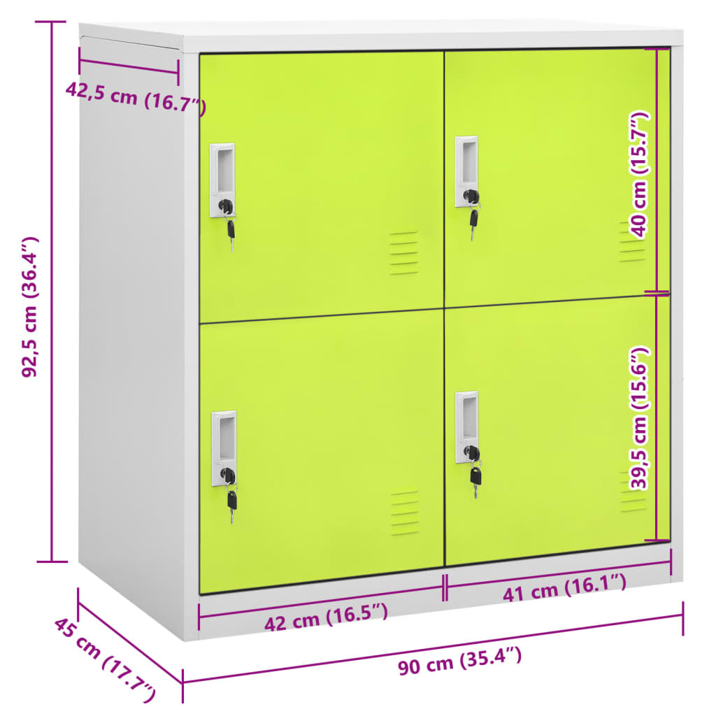 Locker Cabinet 35.4&quot;X17.7&quot;X36.4&quot; Steel Light Gray And Green