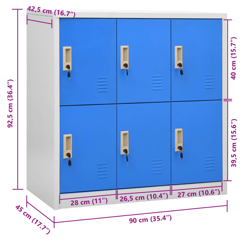 Locker Cabinet 35.4&quot;X17.7&quot;X36.4&quot; Steel Light Gray And Blue