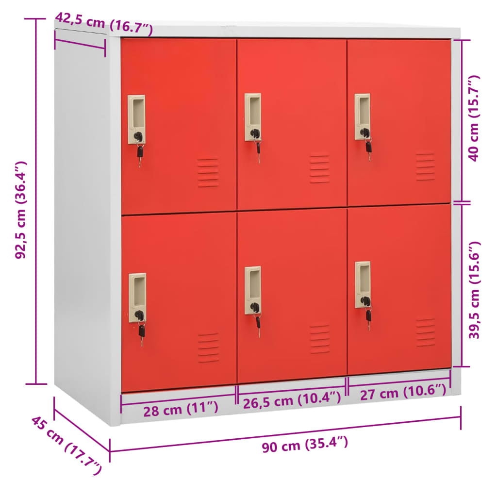 Locker Cabinet 35.4&quot;X17.7&quot;X36.4&quot; Steel Light Gray And Red